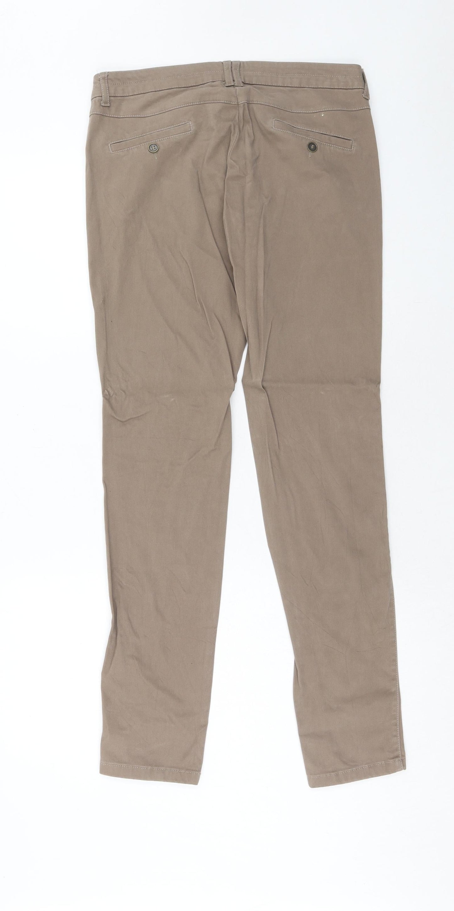 Mango Womens Brown Cotton Trousers Size 10 Regular Zip