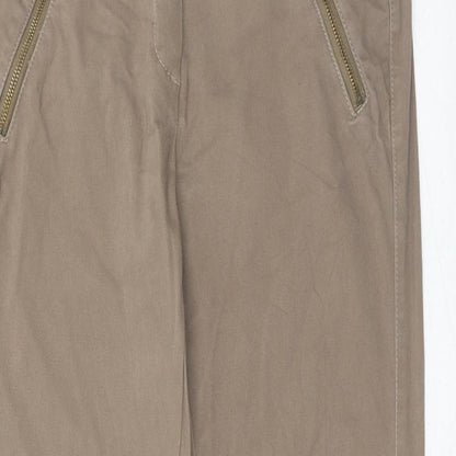 Mango Womens Brown Cotton Trousers Size 10 Regular Zip