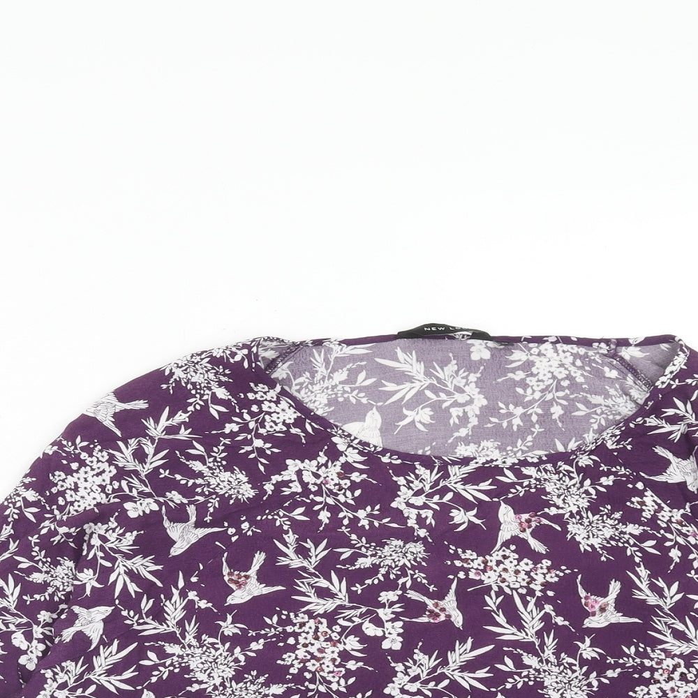 Womens UK Size 12 New Look Purple Cropped T-Shirt