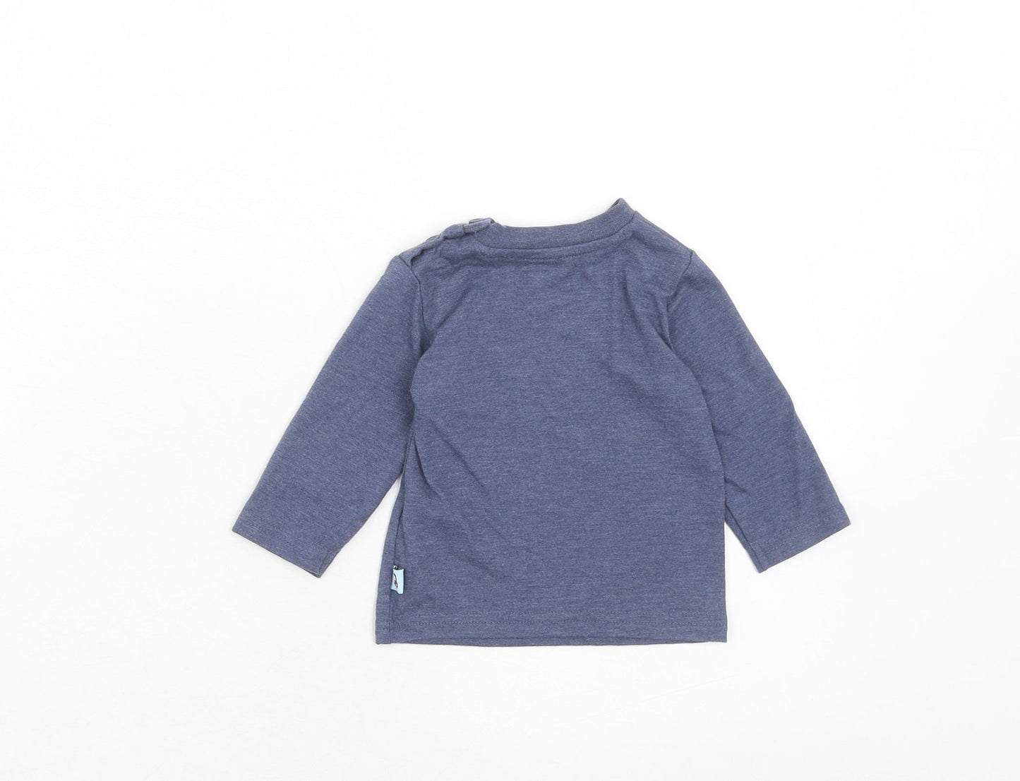 F&F Boys Blue Cotton Pullover T-Shirt Size 0-3 Months Round Neck Button - Cars