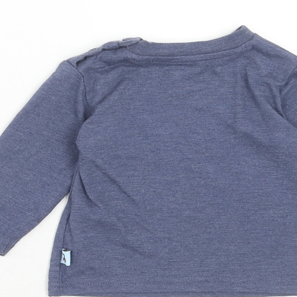 F&F Boys Blue Cotton Pullover T-Shirt Size 0-3 Months Round Neck Button - Cars