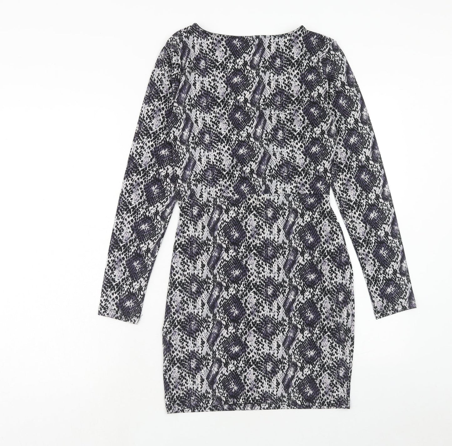 H&M Womens Purple Animal Print Polyester Bodycon Size 10 V-Neck Pullover - Snake Skin Print Knot Front