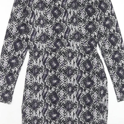 H&M Womens Purple Animal Print Polyester Bodycon Size 10 V-Neck Pullover - Snake Skin Print Knot Front