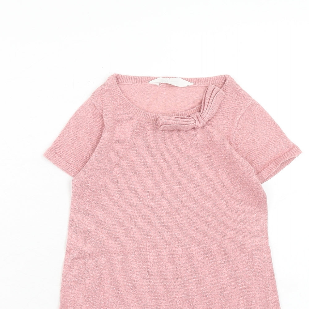 H&M Girls Pink Cotton A-Line Size 4 Years Scoop Neck Pullover - 4-6 Years