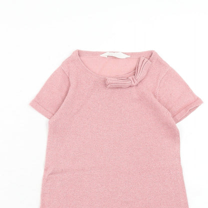 H&M Girls Pink Cotton A-Line Size 4 Years Scoop Neck Pullover - 4-6 Years