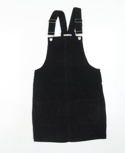 Denim & Co. Womens Black Cotton Pinafore/Dungaree Dress Size 6 Square Neck Button