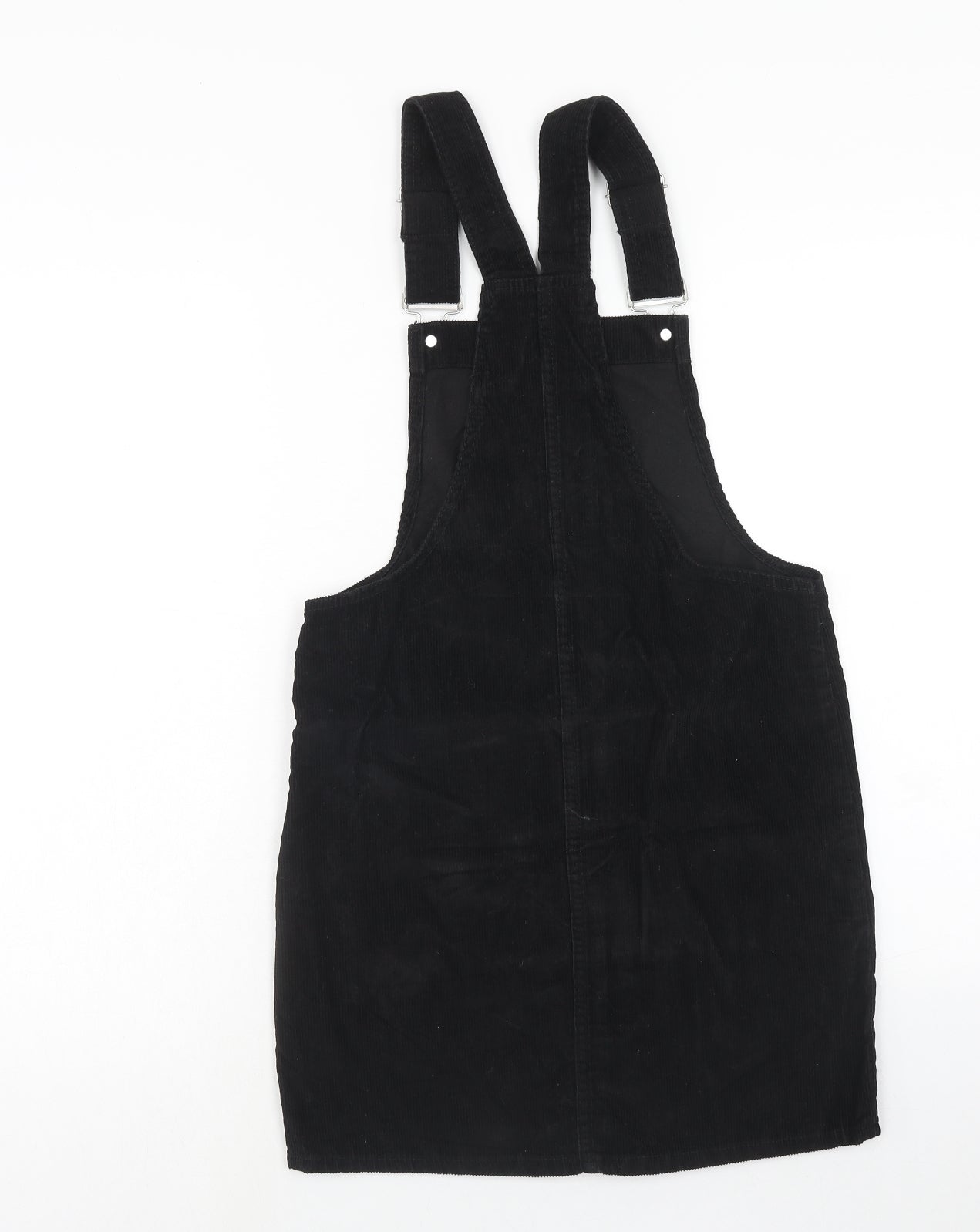 Denim & Co. Womens Black Cotton Pinafore/Dungaree Dress Size 6 Square Neck Button