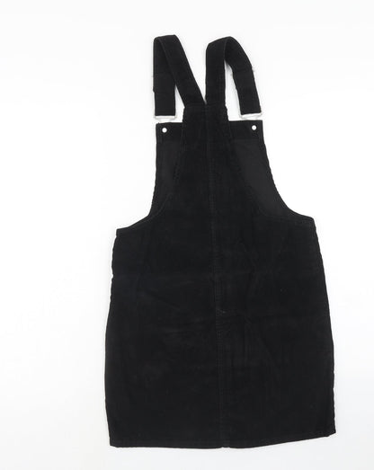 Denim & Co. Womens Black Cotton Pinafore/Dungaree Dress Size 6 Square Neck Button