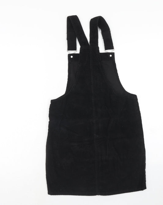 Denim & Co. Womens Black Cotton Pinafore/Dungaree Dress Size 6 Square Neck Button