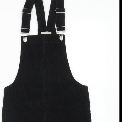 Denim & Co. Womens Black Cotton Pinafore/Dungaree Dress Size 6 Square Neck Button