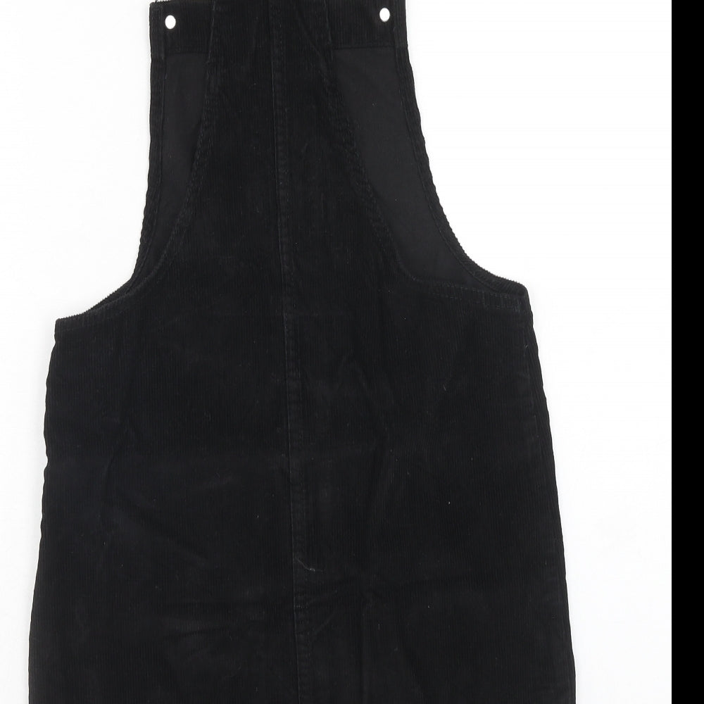 Denim & Co. Womens Black Cotton Pinafore/Dungaree Dress Size 6 Square Neck Button