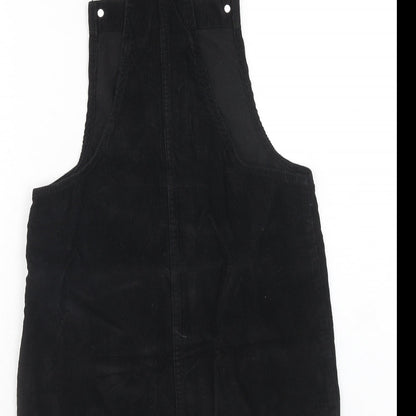 Denim & Co. Womens Black Cotton Pinafore/Dungaree Dress Size 6 Square Neck Button