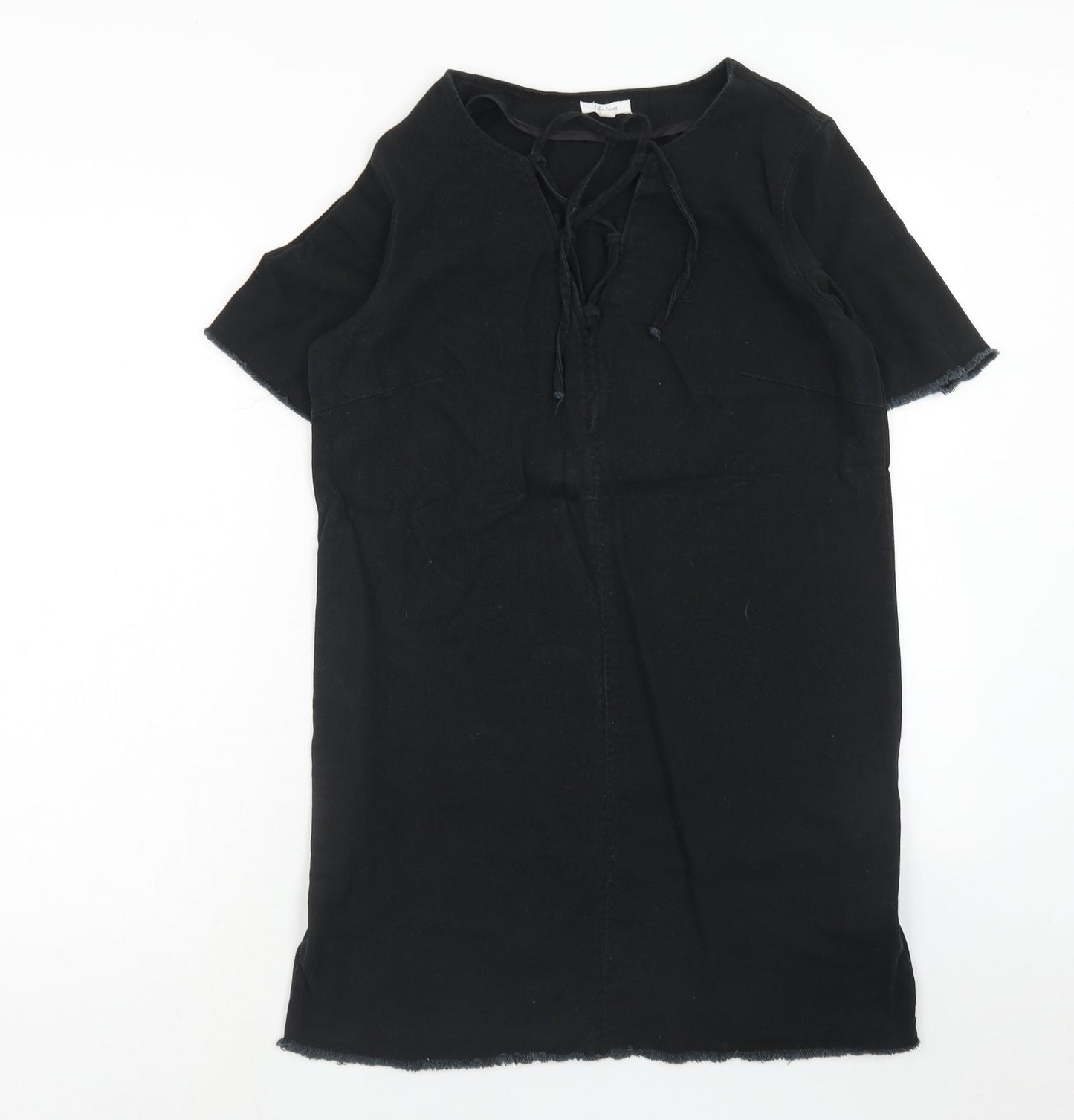 Lily Loves Womens Black Cotton Shift Size 8 V-Neck Lace Up