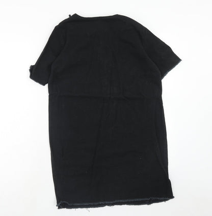 Lily Loves Womens Black Cotton Shift Size 8 V-Neck Lace Up