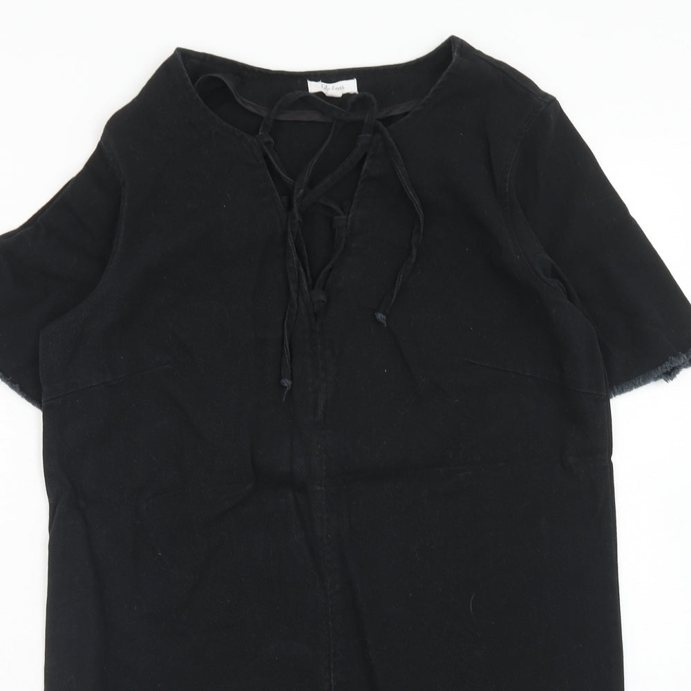 Lily Loves Womens Black Cotton Shift Size 8 V-Neck Lace Up