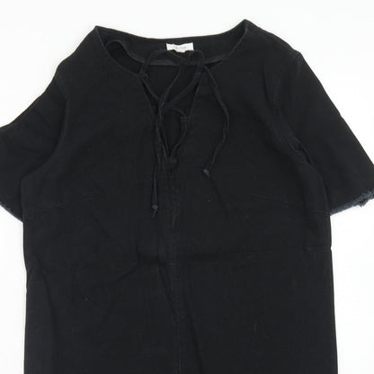 Lily Loves Womens Black Cotton Shift Size 8 V-Neck Lace Up