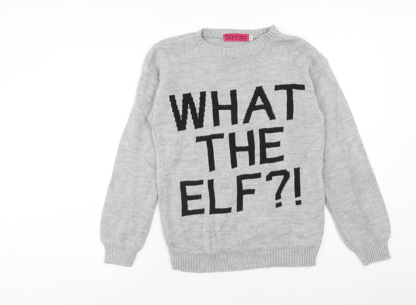 Boohoo Womens Grey Round Neck Acrylic Pullover Jumper Size S - What the Elf Size S-M