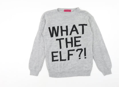 Boohoo Womens Grey Round Neck Acrylic Pullover Jumper Size S - What the Elf Size S-M