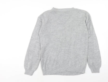 Boohoo Womens Grey Round Neck Acrylic Pullover Jumper Size S - What the Elf Size S-M