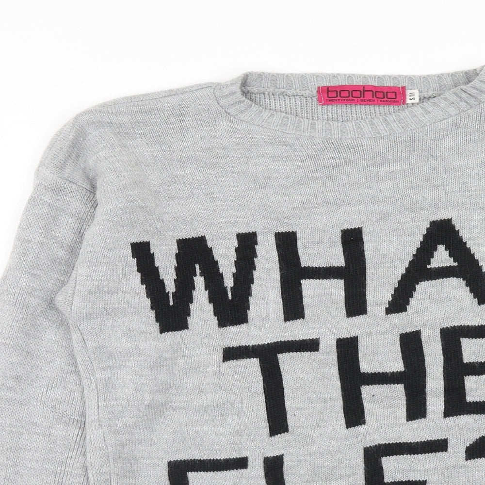 Boohoo Womens Grey Round Neck Acrylic Pullover Jumper Size S - What the Elf Size S-M