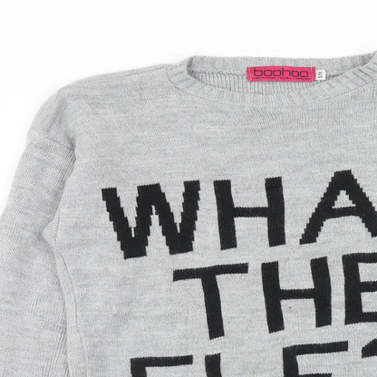 Boohoo Womens Grey Round Neck Acrylic Pullover Jumper Size S - What the Elf Size S-M
