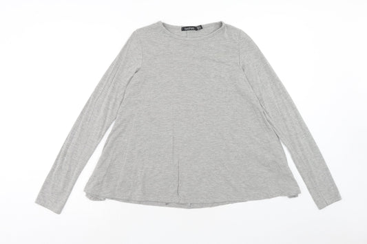 Boohoo Womens Grey Polyester Basic T-Shirt Size 6 Round Neck