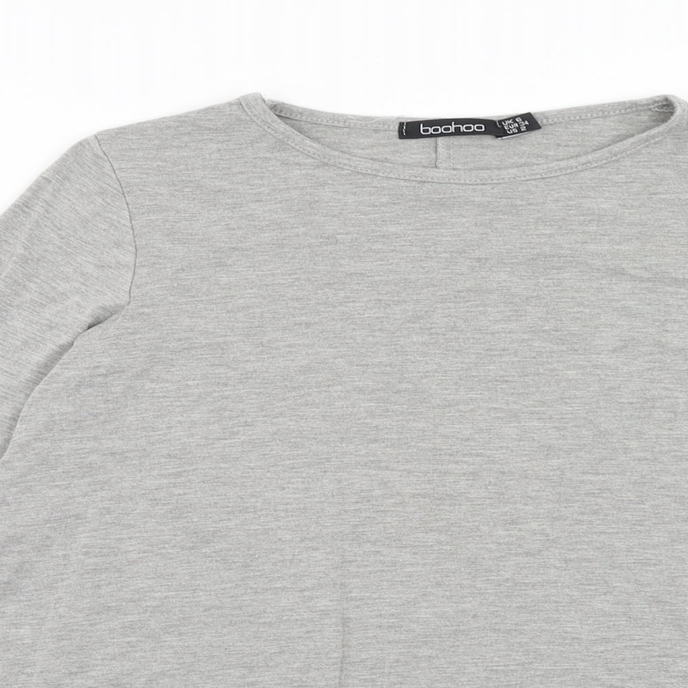 Boohoo Womens Grey Polyester Basic T-Shirt Size 6 Round Neck