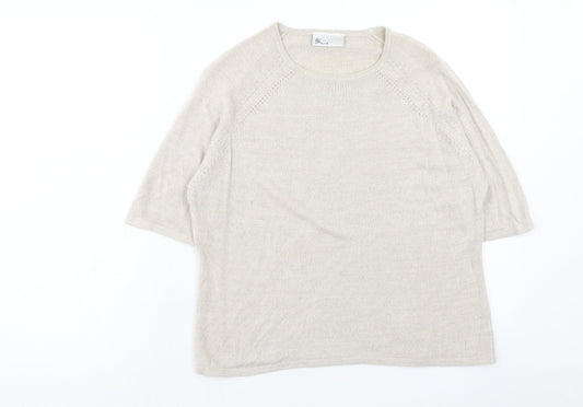 BHS Womens Beige Round Neck Acrylic Pullover Jumper Size 16