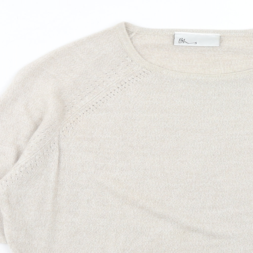 BHS Womens Beige Round Neck Acrylic Pullover Jumper Size 16