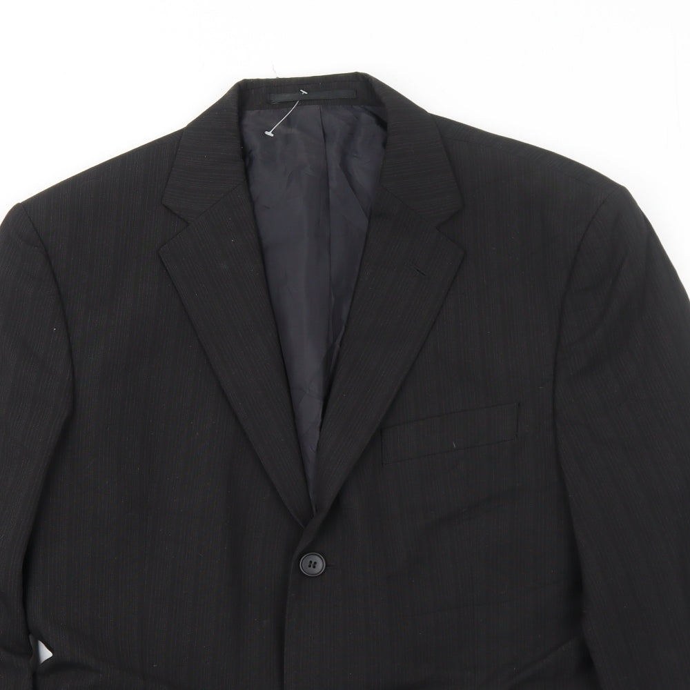 George Mens Black Striped Polyester Jacket Blazer Size 40 Regular