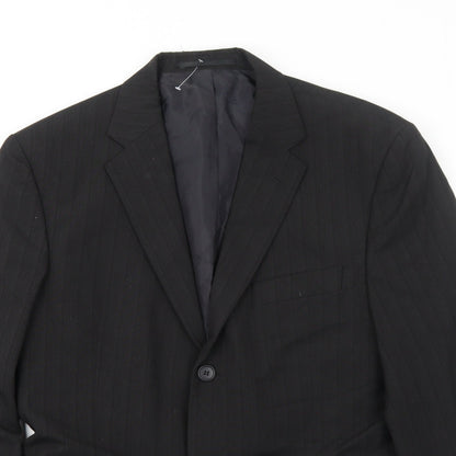 George Mens Black Striped Polyester Jacket Blazer Size 40 Regular