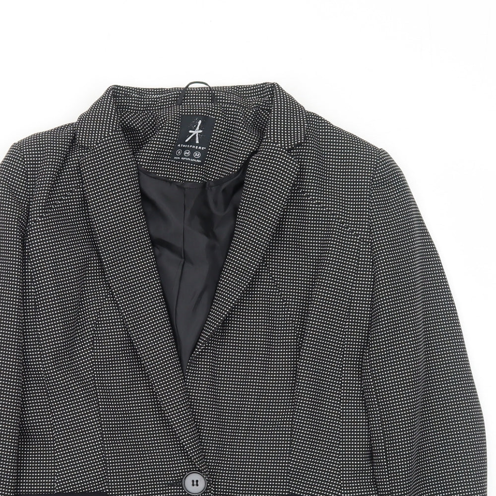 Atmosphere Womens Black Geometric Polyester Jacket Blazer Size 6