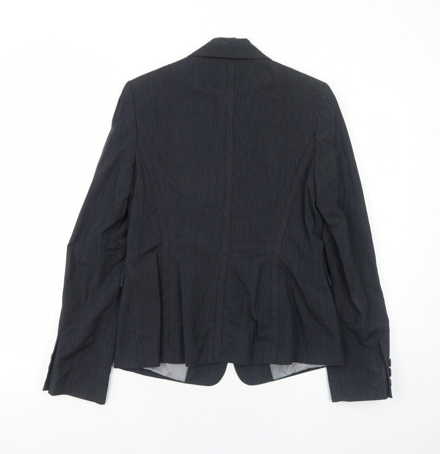 NEXT Womens Black Pinstripe Polyester Jacket Blazer Size 12