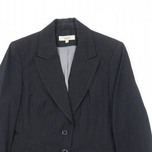 NEXT Womens Black Pinstripe Polyester Jacket Blazer Size 12
