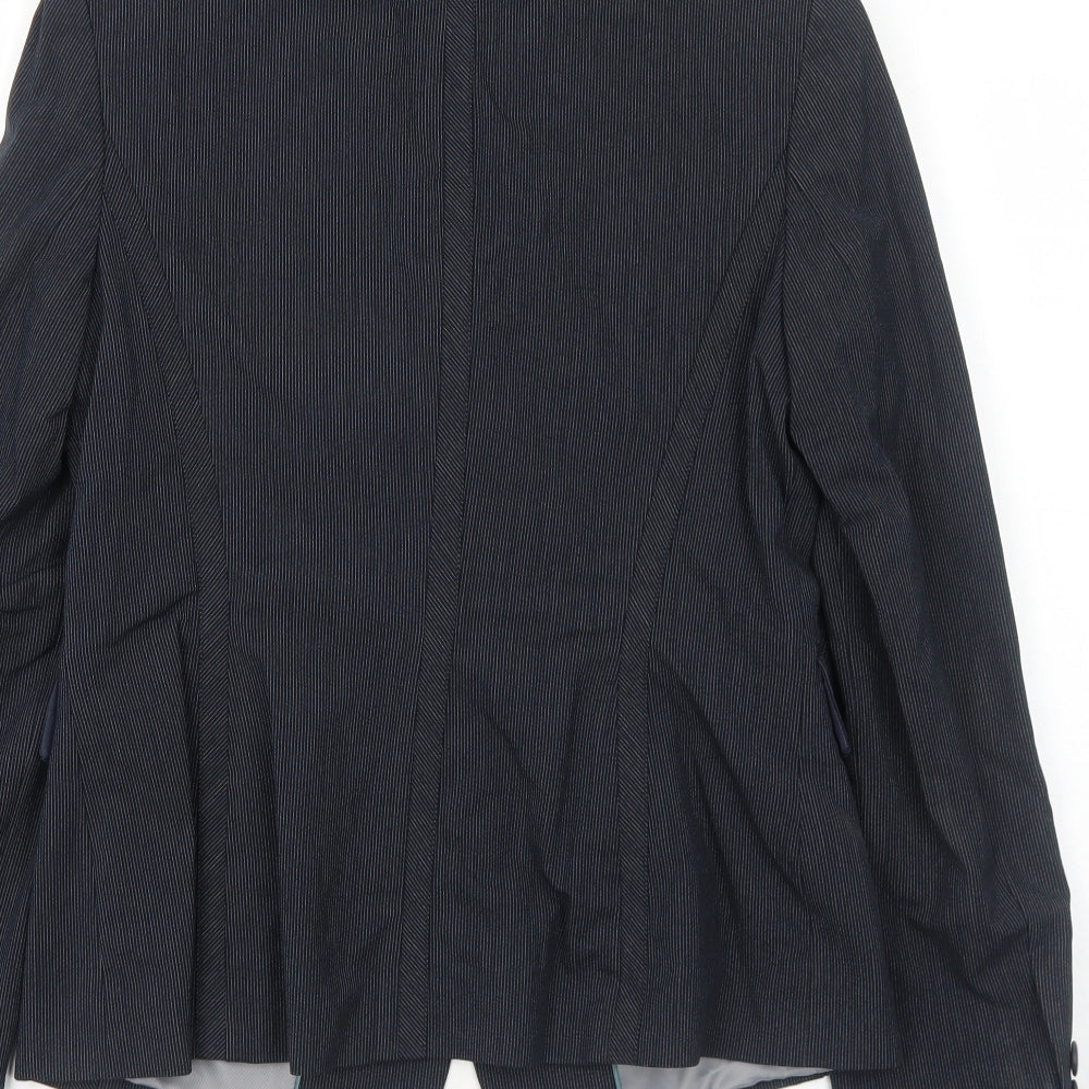 NEXT Womens Black Pinstripe Polyester Jacket Blazer Size 12