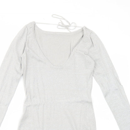 Preworn Womens Silver Polyester A-Line Size M V-Neck Pullover