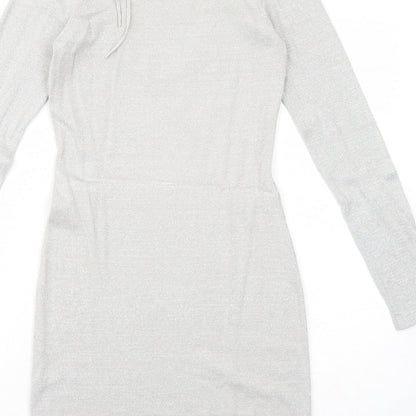Preworn Womens Silver Polyester A-Line Size M V-Neck Pullover