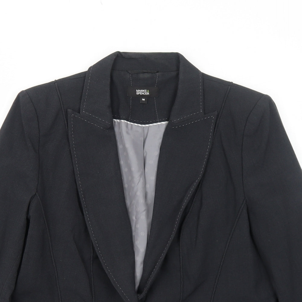 Marks and Spencer Womens Grey Polyester Jacket Blazer Size 16