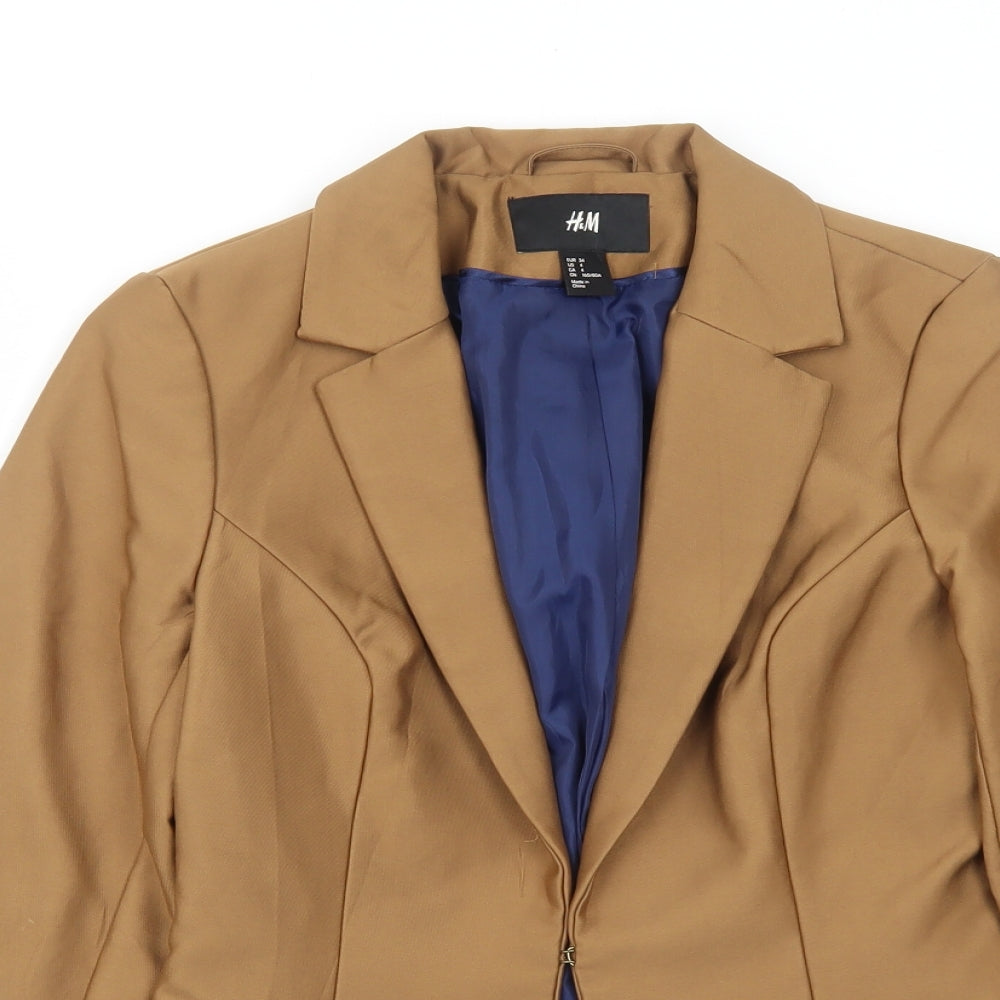H&M Womens Brown Cotton Jacket Blazer Size 6