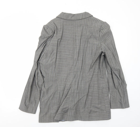 Marks and Spencer Womens Grey Striped Polyester Jacket Blazer Size 16