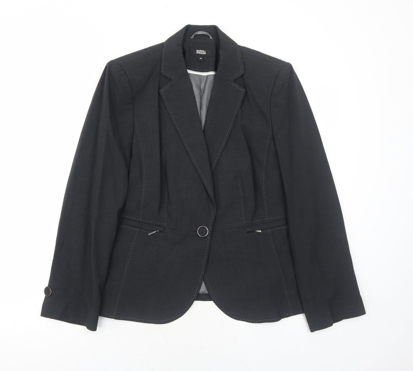 Marks and Spencer Womens Grey Polyester Jacket Blazer Size 14