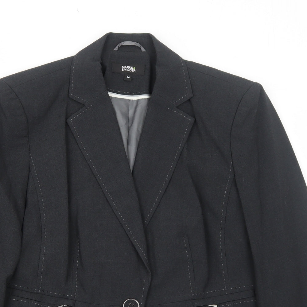 Marks and Spencer Womens Grey Polyester Jacket Blazer Size 14