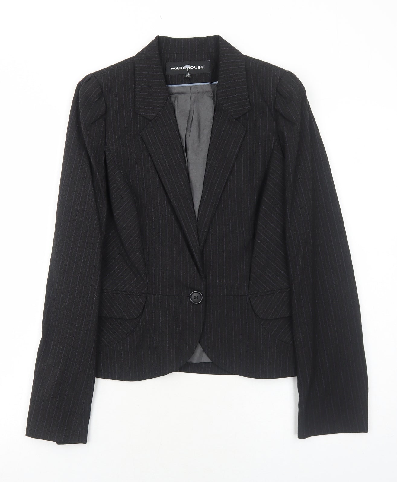 Warehouse Womens Black Striped Polyester Jacket Suit Jacket Size 10