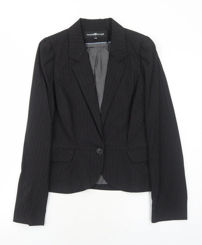 Warehouse Womens Black Striped Polyester Jacket Suit Jacket Size 10