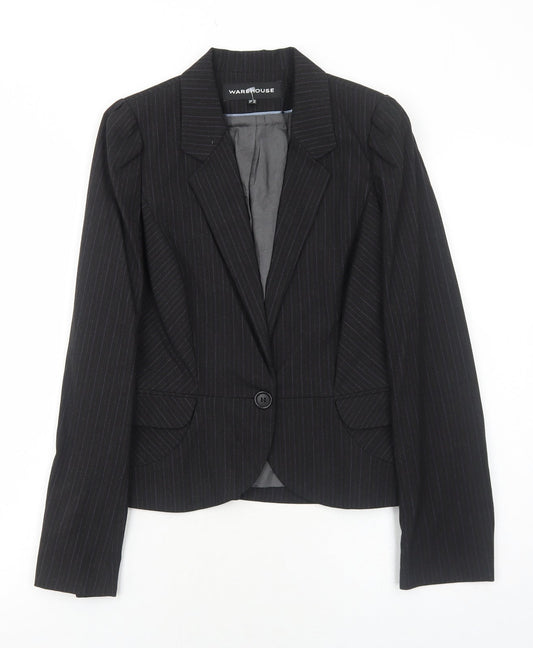 Warehouse Womens Black Striped Polyester Jacket Suit Jacket Size 10