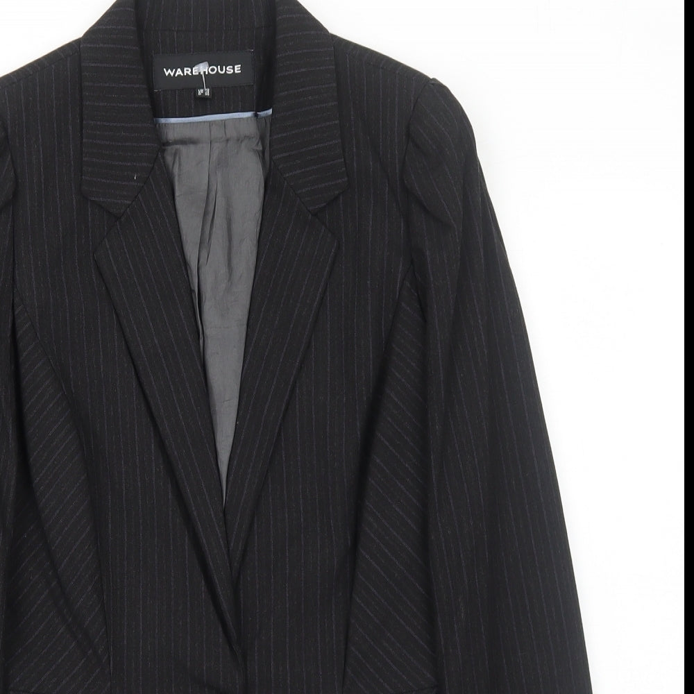 Warehouse Womens Black Striped Polyester Jacket Suit Jacket Size 10
