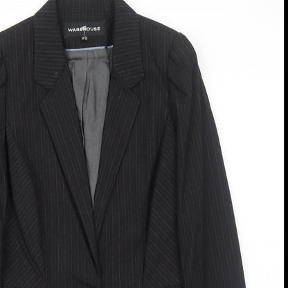 Warehouse Womens Black Striped Polyester Jacket Suit Jacket Size 10