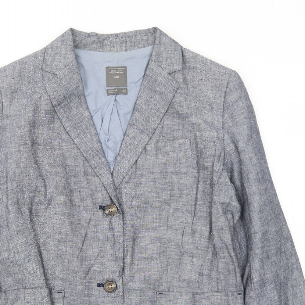 Gap Womens Blue Linen Jacket Blazer Size 8