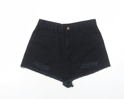 Missguided Womens Black Cotton Hot Pants Shorts Size 10 Regular Zip