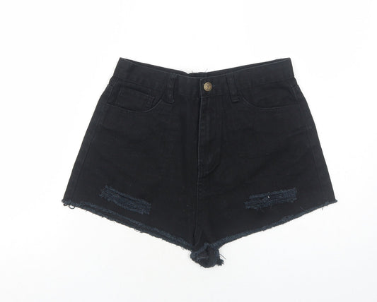 Missguided Womens Black Cotton Hot Pants Shorts Size 10 Regular Zip